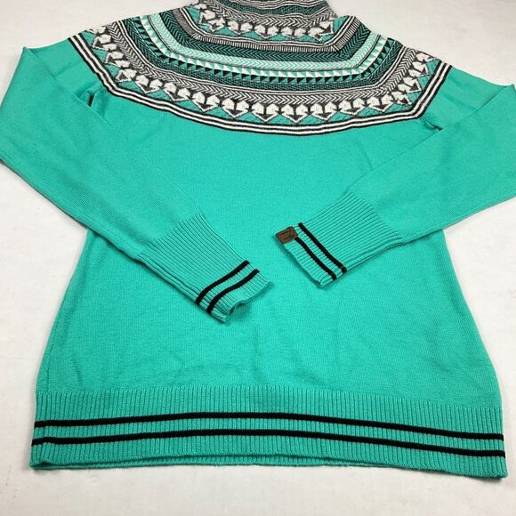 Neve Womens Merino Wool Sweater Fair Isle Nordic Teal Green Retro Pullover S - Picture 2 of 11